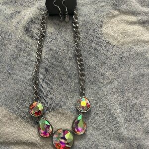 Paparazzi Silver Necklace with Iridescent Gems
